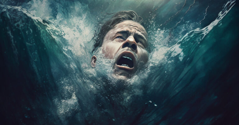 A man drowning at sea
