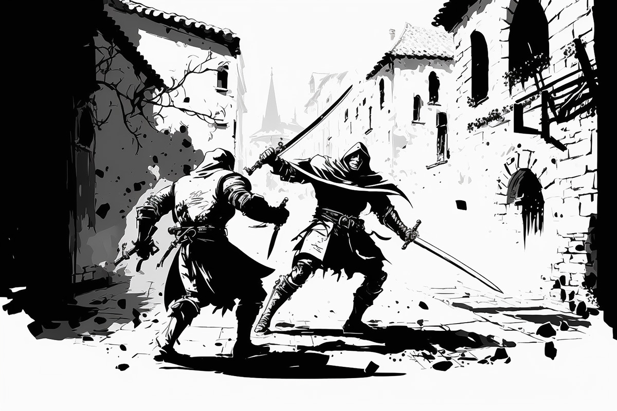 Two weapon fighting in the street