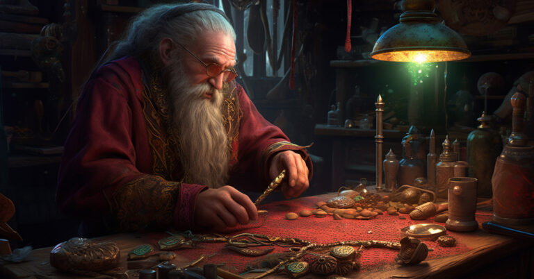 A wizard crafting a magic item in 5e